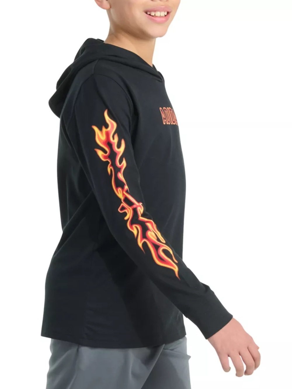 adidas Black Hoodie with Orange Flame Sleeve Graphics - Picture 3 of 3